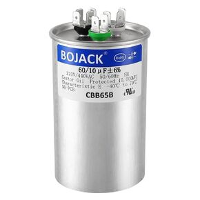 BOJACK 60+10 uF 60/10 MFD ±6% 370V/440 VAC CBB65 Dual Run Circular Start Capacitor for AC Motor Run or Fan Start or Condenser Straight