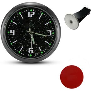 ساعة سيارة تناظرية من Shudyear، ساعات صغيرة تعمل بالبطارية، ساعة صغيرة صغيرة مضيئة بفتحة تهوية للسيارة للوحة القيادة والقارب والدراجة المركزية (أسود مع قاعدة) in Kuwait