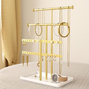 Jewelry Holder Organizer Necklace Display: Metal Aesthetic Room Decor Tree Stand for Bracelet Hanger and Earrings Storage (Black)
