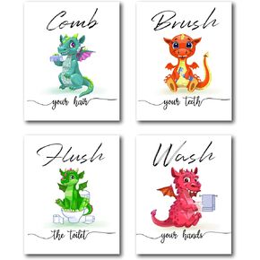 Set of 4 Prints for Bathroom Decor - 8 X 10 - Professionally Printed on thick textured Linen Paper - Unframed (Unicorns)
