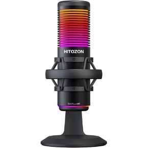 HITOZON Gaming USB Microphone,USB Condenser Microphone with RGB,Mute,Gain,Monitoring,Plug&Play USB mic for Gaming,Podcasts Videos,Streaming,Recording Support PS4/5/PC