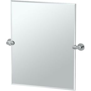 Gatco 4699S Channel Frameless Rectangle Mirror, 31.5 Inch, Satin Nickel/Wall Mount Frameless Beveled Tilting Rectangle Bathroom Vanity Mirror with Satin Nickel Brackets