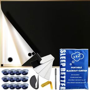 100% Blackout Curtains for Bedroom, Not Fall Down Blackout Blinds, Portable DIY Window Shades with Strong Suction Cups for Baby Nursery, Travel, Dorm Room (Black02-79 x57)