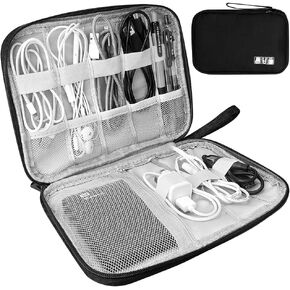 HCFGS Electronics Organizer, Cord Organizer Travel, Tech Bag, Waterproof Electronics Organizer Travel Case for Hard Drives, USB Cables, Flash Drive, Phone, SD Card, Power Bank (Black)