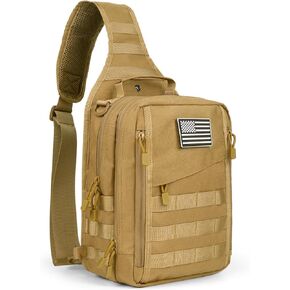 hopopower Tactical Sling Bag Backpack for Men Military Shoulder Backpack Range Bag Sport Bag Pack Small Utility Backpack Crossbody Chest Bag for Every Day Carry, Khaki
