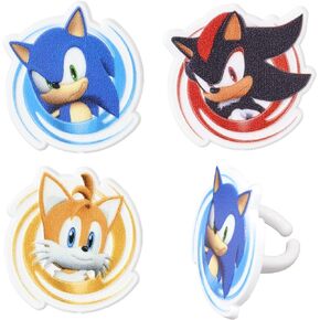 DecoPac Sonic the Hedgehog Rings, Cupcake Decorations Featuring Sonic, Tails, and Shadow - 24 Pack