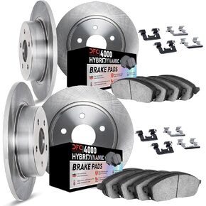 Dynamic Friction Company Front and Rear Brake Rotors Kit | 4000 HybriDynamic Brake Pads includes Hardware 6814-27008