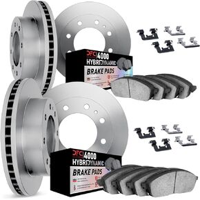 Dynamic Friction Company Front and Rear Brake Rotors Kit | 4000 HybriDynamic Brake Pads includes Hardware 6814-54044