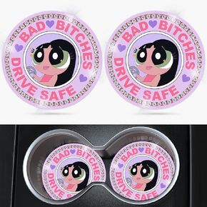 Bling Car Cupholder Coaster 2 Pack Cartoon Anime Crystal Rhinestone Silicone New Automotive Cup Holder Decor Accessories for Women Men (03)