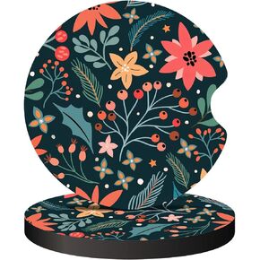 Oppsviust Car Cup Holder Coaster, Car Coasters for Cup Holders, 2PCS Universal Anti Slip Car Assecories, 2.75in Cute Car Coaster with A Finger Notch, Rubber Car Cup Mat for Women Wen(Tropical Flowers)
