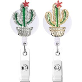 Rhinestones Retractable Badge Reel, Bling Diamond Nurse Badge Holder Reels with Swivel Alligator Clip for Teachers Students Volunteers Employees (2 Pack Crystal Blue and Pink Butterfly)