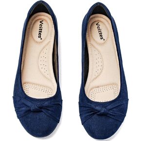 Veittes Women's Wide Width Flat Shoes, Classic Soft Round Toe Design Ballet Flats.