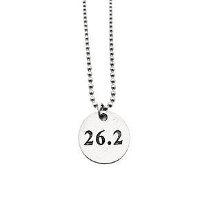 26.2 Marathon Round Pewter Pendant Necklace/Bracelet/Key Chain/Bag Tag - Round Pewter 26.2 Pendant on 24 inch Stainless Steel Ball Chain - Wearable Race Medal