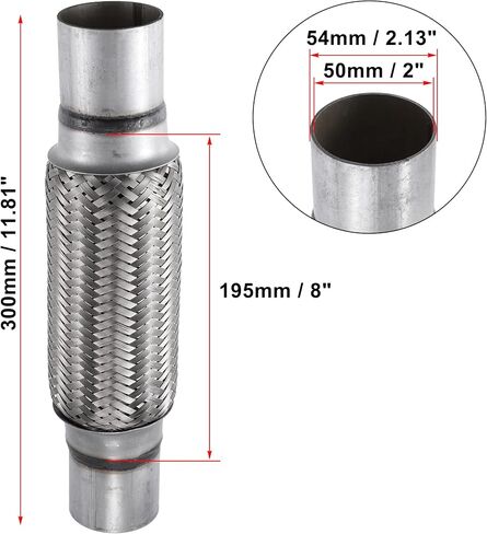 X AUTOHAUX 1 Pcs 2"x8"x12" Car Exhaust Flexible Pipe Tubing Universal Exhaust Joint with Welding Extension Pipe Stainless Steel Silver Tone in Saudi Arabia