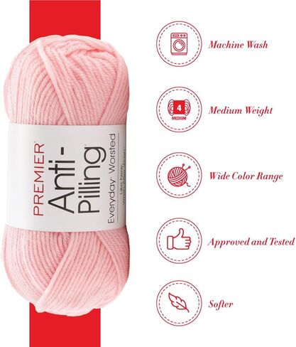 خيوط ممتازة مضادة للوبر يوميًا، خيوط أكريليك ناعمة، خيوط مثالية للكروشيه والحياكة، يمكن غسلها في الغسالة، 180 ياردة، خوخي ناعم in Kuwait