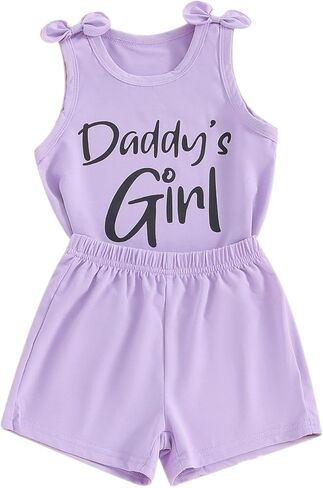 Fernvia Toddler Baby Girl Summer Clothes Sleeveless Tank Tops Shorts Set | 12-18 Months,18-24 Months,2T 3T 4T 5T 6T 7T,Kids,2Pcs Outfits, Daddy Girl Print,Cotton Blend in Saudi Arabia