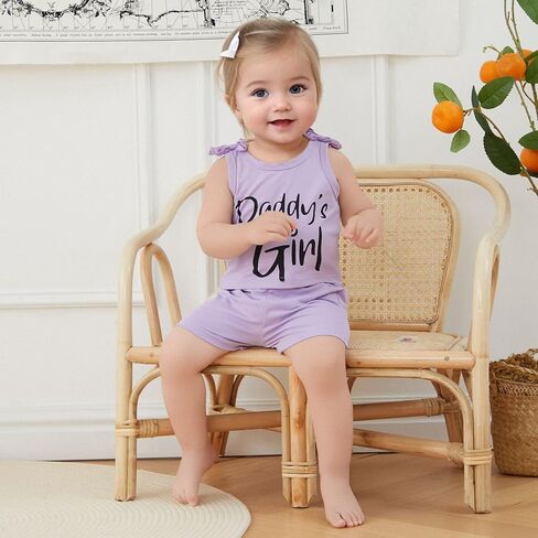 Fernvia Toddler Baby Girl Summer Clothes Sleeveless Tank Tops Shorts Set | 12-18 Months,18-24 Months,2T 3T 4T 5T 6T 7T,Kids,2Pcs Outfits, Daddy Girl Print,Cotton Blend in Saudi Arabia