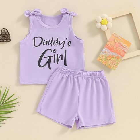 Fernvia Toddler Baby Girl Summer Clothes Sleeveless Tank Tops Shorts Set | 12-18 Months,18-24 Months,2T 3T 4T 5T 6T 7T,Kids,2Pcs Outfits, Daddy Girl Print,Cotton Blend in Saudi Arabia