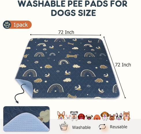 وسادات تبول الكلاب الكبيرة من سيوا ماري، عبوة واحدة مقاس 72 × 72 فائقة الامتصاص، وسادات تبول للكلاب غير قابلة للانزلاق وقابلة للغسل، وسادات للجراء سريعة الجفاف وقابلة لإعادة الاستخدام، بساط مقاوم للماء للكلاب - مستلزمات الحيوانات الأليفة، وتربية الجراء وت in Kuwait