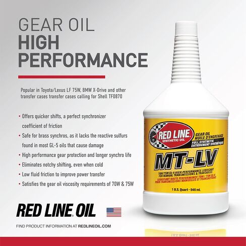 Red Line (50605) MT-LV 70W/75W GL-4 زيت تشحيم زيت التروس الاصطناعي عالي الأداء لناقل الحركة اليدوي وناقل الحركة - 1 جالون in Saudi Arabia
