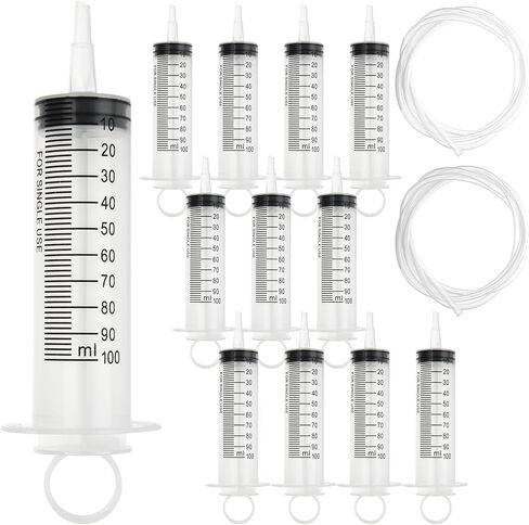 12 عبوة من حقنة بلاستيكية، 100 مل/سم مكعب محاقن كبيرة مع 12 قطعة من الأنابيب البلاستيكية سهلة الاستخدام مقاس 8 بوصة للمختبر العلمي، وإعادة تعبئة السوائل، والحقن، وإطعام الحيوانات الأليفة in Kuwait