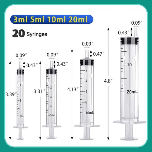 20 Pack Plastic Syringes, Luer Slip Syringe without Needle Individually Sealed Liquid Measuring Syringes Tools for Scientific Labs, Feeding Pets(3ML/5ML/10ML/20ML) in Saudi Arabia