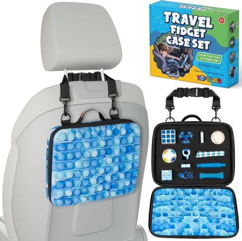POPRIDER Travel Fidget Case Set with 12 Fidgets, Kids Toy Travel Essentials, Car Roadtrip & Airplane Must Haves for Kids, Sensory Car Activities for Kids, Travel and Road Trip Essentials Kids (Blue) in Saudi Arabia