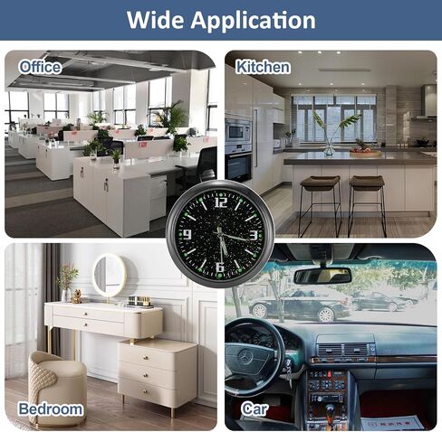 ساعة سيارة تناظرية من Shudyear، ساعات صغيرة تعمل بالبطارية، ساعة صغيرة صغيرة مضيئة بفتحة تهوية للسيارة للوحة القيادة والقارب والدراجة المركزية (أسود مع قاعدة) in Kuwait