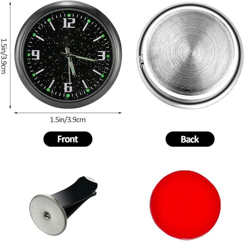 ساعة سيارة تناظرية من Shudyear، ساعات صغيرة تعمل بالبطارية، ساعة صغيرة صغيرة مضيئة بفتحة تهوية للسيارة للوحة القيادة والقارب والدراجة المركزية (أسود مع قاعدة) in Kuwait