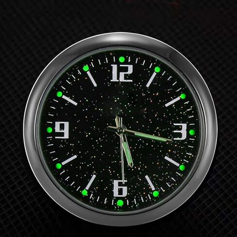 ساعة سيارة تناظرية من Shudyear، ساعات صغيرة تعمل بالبطارية، ساعة صغيرة صغيرة مضيئة بفتحة تهوية للسيارة للوحة القيادة والقارب والدراجة المركزية (أسود مع قاعدة) in Kuwait