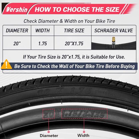 إطارات دراجة مقاس 20 بوصة مقاس 20x1.75/47-406 و20 بوصة صمام شريدر مع رافعتين للإطارات متوافقة مع إطارات وأنابيب الدراجة/الدراجات مقاس 20 × 1.65 20 × 1.70 20 × 1.75 20 × 1.80 in Kuwait