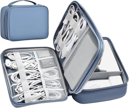 miloocul Large Capacity Electronics Accessories Organizer Travel Case with Adjustable Divider Waterproof Leather Cord Organizer Case Shockproof Tech Organizer Case (Black, Single Layer) in Kuwait