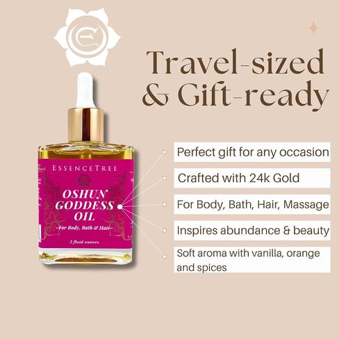 EssenceTree Holistic Life Oshun Goddess 24k Gold Oil All-in-One Whole Body Oil for Skin, Hair and Bath, Alluring Vanilla Spice Scent, GLOW UP with Vitamin E, Evening Primrose Oil in Saudi Arabia