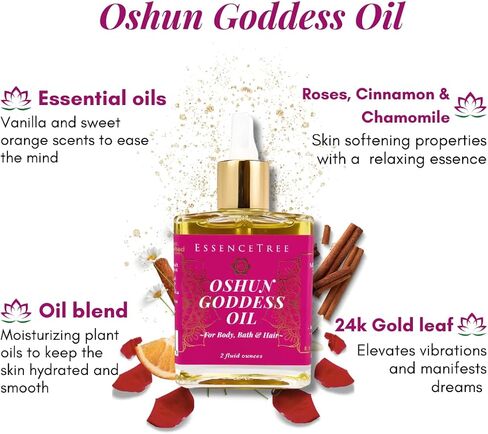 EssenceTree Holistic Life Oshun Goddess 24k Gold Oil All-in-One Whole Body Oil for Skin, Hair and Bath, Alluring Vanilla Spice Scent, GLOW UP with Vitamin E, Evening Primrose Oil in Saudi Arabia