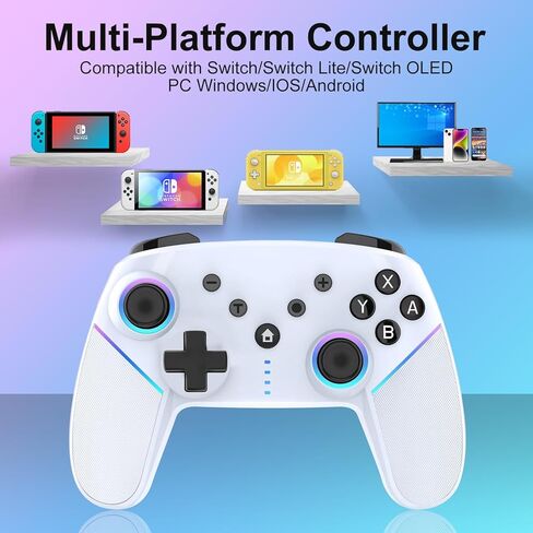 وحدة تحكم لاسلكية Switch Pro لجهاز تحكم Nintendo Switch/Lite/OLED، وحدة تحكم Nintendo Switch Pro مع ضوء LED رائع، قابلة للبرمجة، 6 محاور، توربو قابل للتعديل، اهتزاز مزدوج 4 سرعات، استيقظ in Kuwait