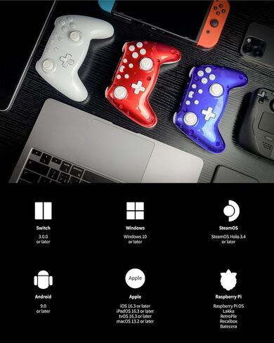 وحدة تحكم الكمبيوتر الشخصي، وحدة تحكم Switch Pro متوافقة مع Nintendo Switch، OLED، Lite، PC، IOS، Android، Raspberry Pi، وحدة تحكم Steam Console لاسلكية بدون انجراف، غلاف مغناطيسي، 6 ألوان LED in Saudi Arabia