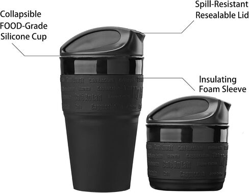 ZEYENNEYEZ Collapsible Silicone Coffee Cup/Mug, 350 ml/12oz, Reuseable Travel Mug, Silicone Folding Cup with Lid, BPA Free, Dishwasher Safe, For Hot or Cold Beverages, Non-Toxic in Saudi Arabia
