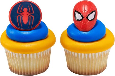 DecoPac Marvel's Spider-Man™ Spider and Mask Rings, Spider-Man Cupcake Decorations, Red and Blue Food Safe Cake Toppers – 24 Pack in Kuwait
