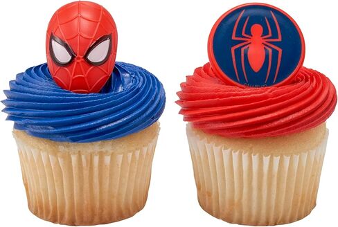 DecoPac Marvel's Spider-Man™ Spider and Mask Rings, Spider-Man Cupcake Decorations, Red and Blue Food Safe Cake Toppers – 24 Pack in Kuwait