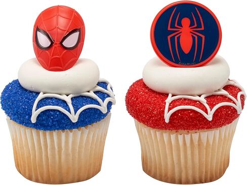 DecoPac Marvel's Spider-Man™ Spider and Mask Rings, Spider-Man Cupcake Decorations, Red and Blue Food Safe Cake Toppers – 24 Pack in Kuwait