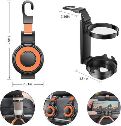 2PCS Multifunctional Hook for Car Seat Back,3 in 1 Foldable Car Cup Holder with Car Purse Hook and Phone Holder for Car Seat Organizer Behind Over .(Orange) in Saudi Arabia
