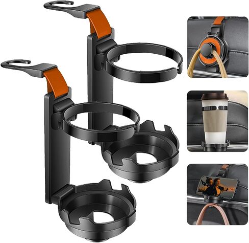 2PCS Multifunctional Hook for Car Seat Back,3 in 1 Foldable Car Cup Holder with Car Purse Hook and Phone Holder for Car Seat Organizer Behind Over .(Orange) in Saudi Arabia