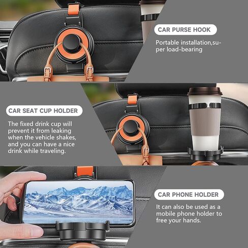 2PCS Multifunctional Hook for Car Seat Back,3 in 1 Foldable Car Cup Holder with Car Purse Hook and Phone Holder for Car Seat Organizer Behind Over .(Orange) in Saudi Arabia