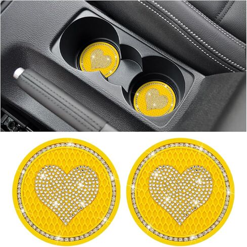 AICEL Heart Bling Car Coasters, 2 PCS Universal 2.75 Inch Sparkly Rhinestone Car Cup Holders Insert Coasters, Anti-Slip Cute Drink Cup Mat, Car Accessories Interior Decor Gift for Women (Black) in Saudi Arabia
