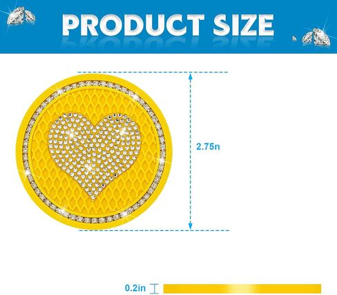 AICEL Heart Bling Car Coasters, 2 PCS Universal 2.75 Inch Sparkly Rhinestone Car Cup Holders Insert Coasters, Anti-Slip Cute Drink Cup Mat, Car Accessories Interior Decor Gift for Women (Black) in Saudi Arabia