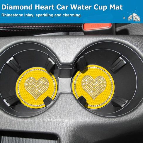 AICEL Heart Bling Car Coasters, 2 PCS Universal 2.75 Inch Sparkly Rhinestone Car Cup Holders Insert Coasters, Anti-Slip Cute Drink Cup Mat, Car Accessories Interior Decor Gift for Women (Black) in Saudi Arabia