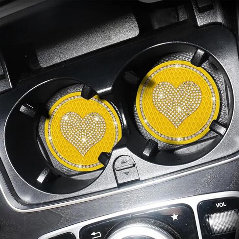 AICEL Heart Bling Car Coasters, 2 PCS Universal 2.75 Inch Sparkly Rhinestone Car Cup Holders Insert Coasters, Anti-Slip Cute Drink Cup Mat, Car Accessories Interior Decor Gift for Women (Black) in Saudi Arabia