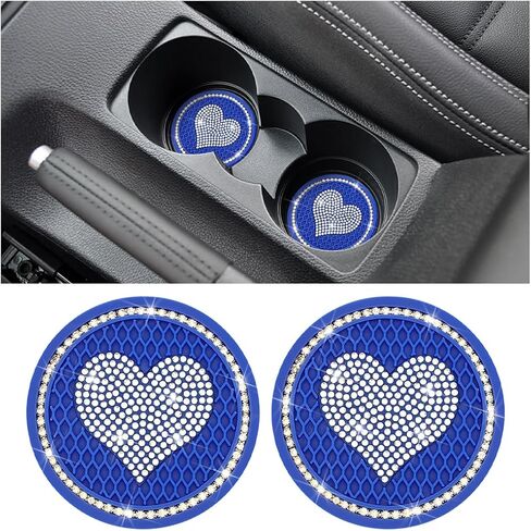 AICEL Heart Bling Car Coasters, 2 PCS Universal 2.75 Inch Sparkly Rhinestone Car Cup Holders Insert Coasters, Anti-Slip Cute Drink Cup Mat, Car Accessories Interior Decor Gift for Women (Black) in Saudi Arabia