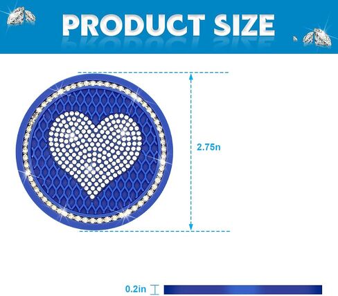 AICEL Heart Bling Car Coasters, 2 PCS Universal 2.75 Inch Sparkly Rhinestone Car Cup Holders Insert Coasters, Anti-Slip Cute Drink Cup Mat, Car Accessories Interior Decor Gift for Women (Black) in Saudi Arabia