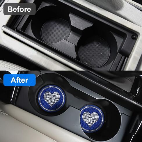 AICEL Heart Bling Car Coasters, 2 PCS Universal 2.75 Inch Sparkly Rhinestone Car Cup Holders Insert Coasters, Anti-Slip Cute Drink Cup Mat, Car Accessories Interior Decor Gift for Women (Black) in Saudi Arabia